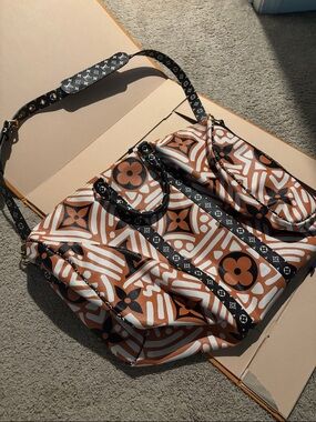 Designer-Inspired Brown & Black Printed Shoulder Bag